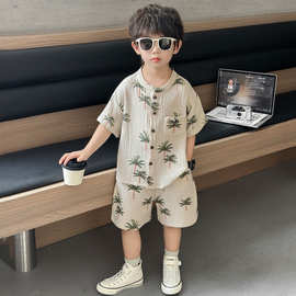 0695男童夏季短袖衬衫短裤套装2026新款儿童韩版衣服男宝夏天薄款