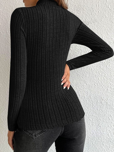 European and American women's tight-fitting innerwear solid-color ribbed top pullover long-sleeved knitted sweater base layer T-shirt