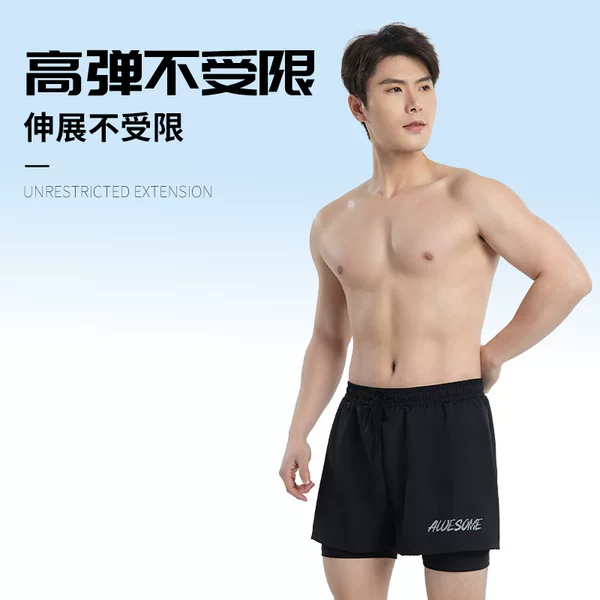 Swimming trunks men's new men's sports beach boxer swimming trunks swimsuit double-layer quick-drying loose hot spring swimming equipment