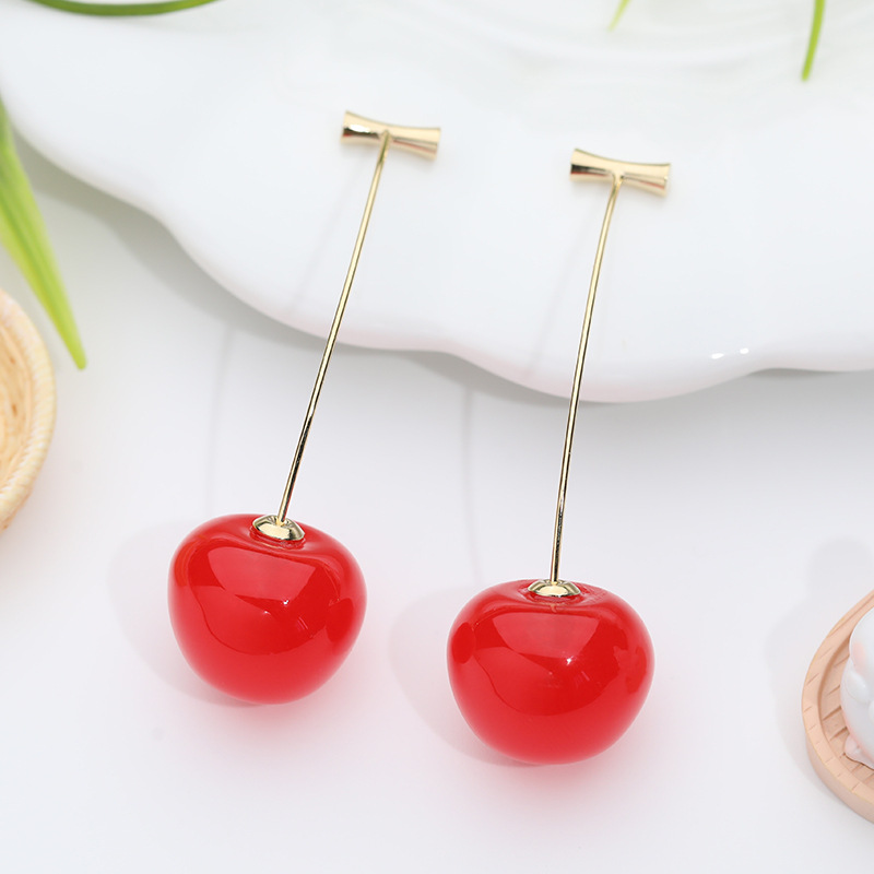 Aretes de cereza roja para mujer – colgante exquisito, fruta de imitación versátil, nuevo estilo