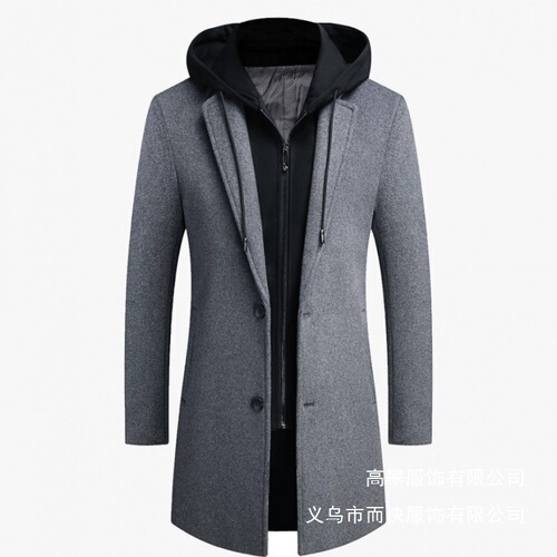 New Men's Korean Style Casual Long Coat with Detachable Hat Trendy Outerwear Men's Long Sleeve Wholesale