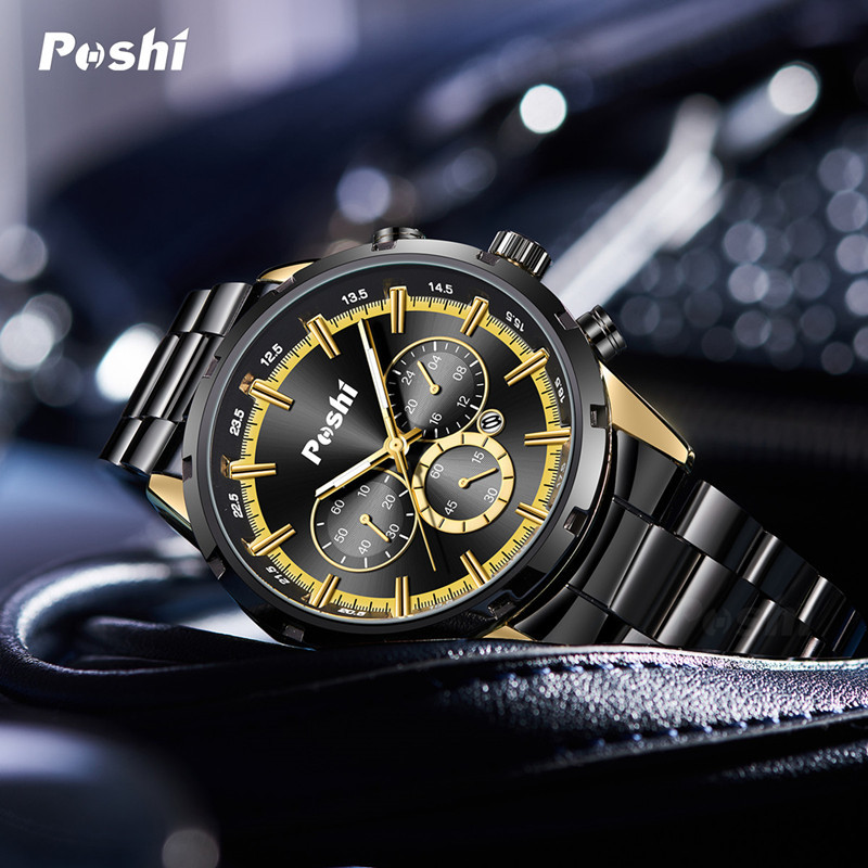 POSHI hombres de negocios reloj impermeable moda casual reloj de cuarzo calendario luminoso coreano reloj de hombre