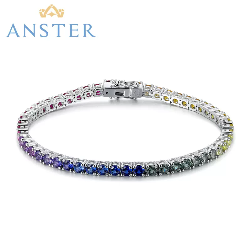 ANSTER 原创设计实验室人工培育合成彩虹手链颜色渐变手串925银