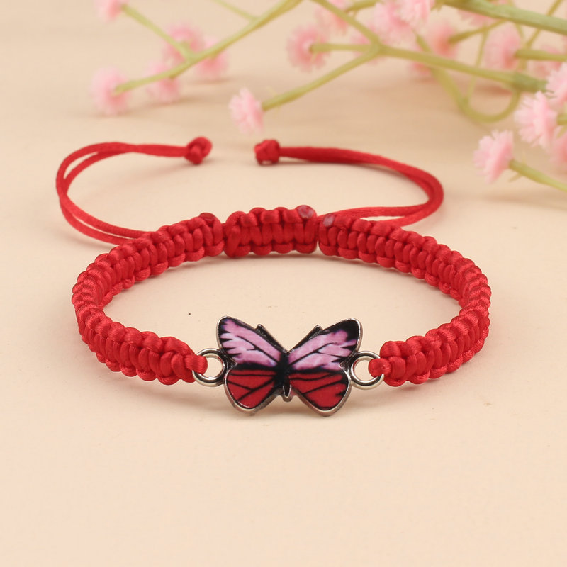 Cross-border New Butterfly Bracelet Couple's Handmade Woven Adjustable Red Rope Bracelet Men's and Women's Bracelet in stock Direct Supply