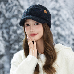 日系加绒保暖鸭舌帽秋冬季帽子女款休闲百搭毛线帽户外出行防寒帽
