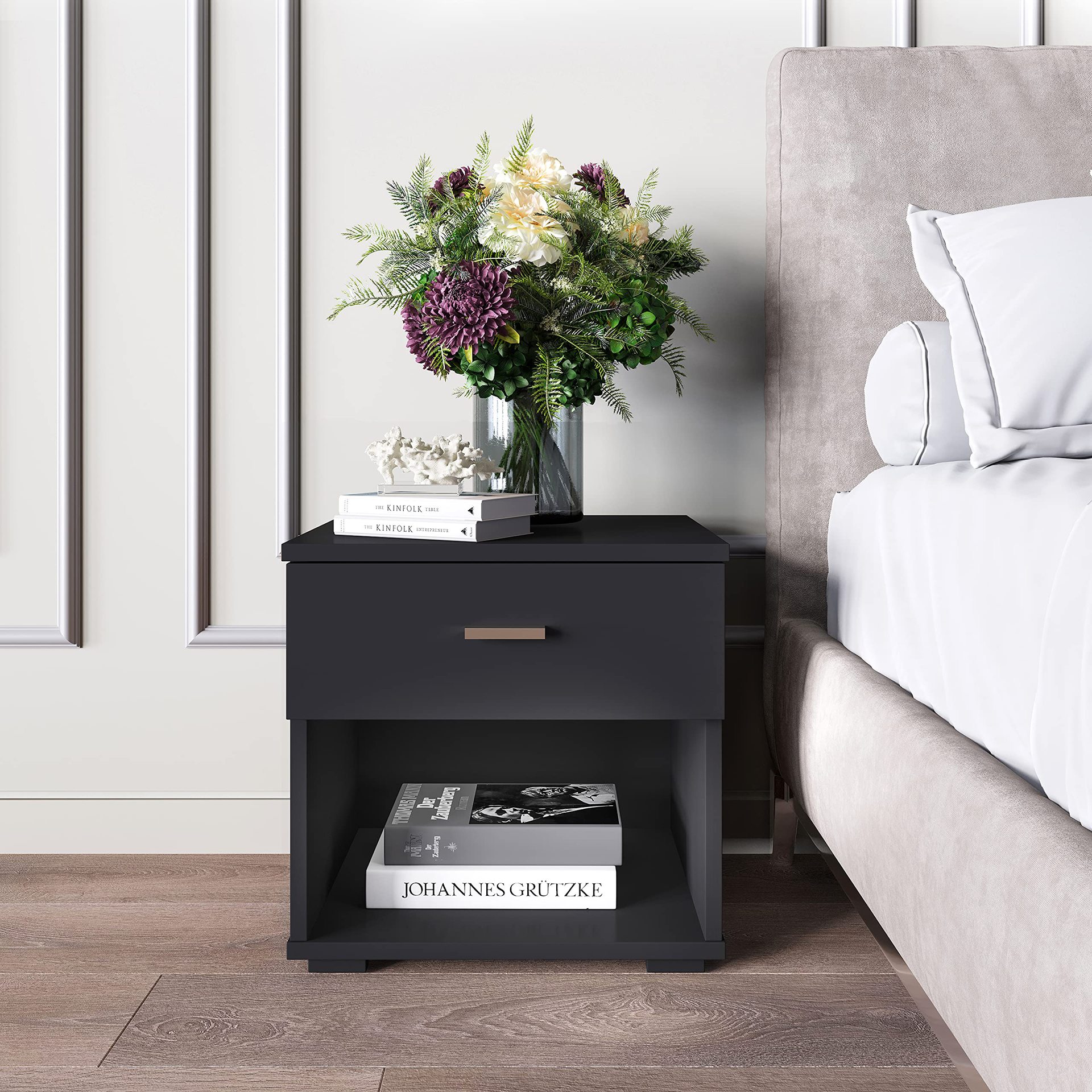 mesa de cabecera doméstica pequeña moderna y simple para almacenar gran espacio de almacenamiento para el dormitorio simple