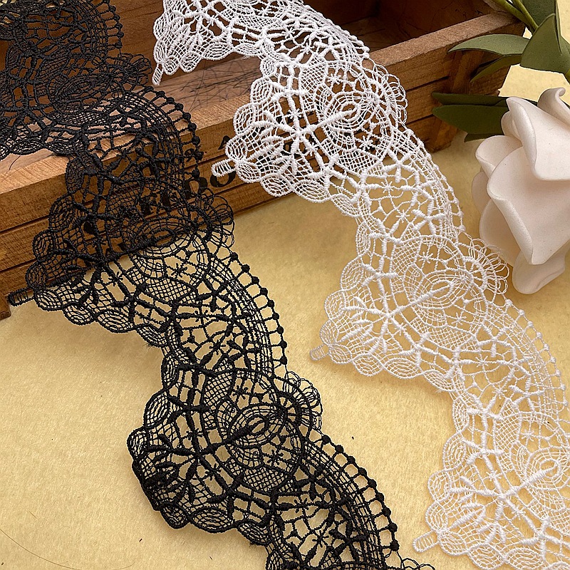 厂家精细白色牛奶丝涤纶条码洛丽塔服装辅料水溶镂空蕾丝刺绣花边