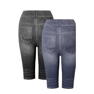 Elegant and Sleek Tight-Fitting Fashion High-Waisted Elastic Denim-Like Leggings for Women, Can Be Worn Outside, Five-Finger Shorts
