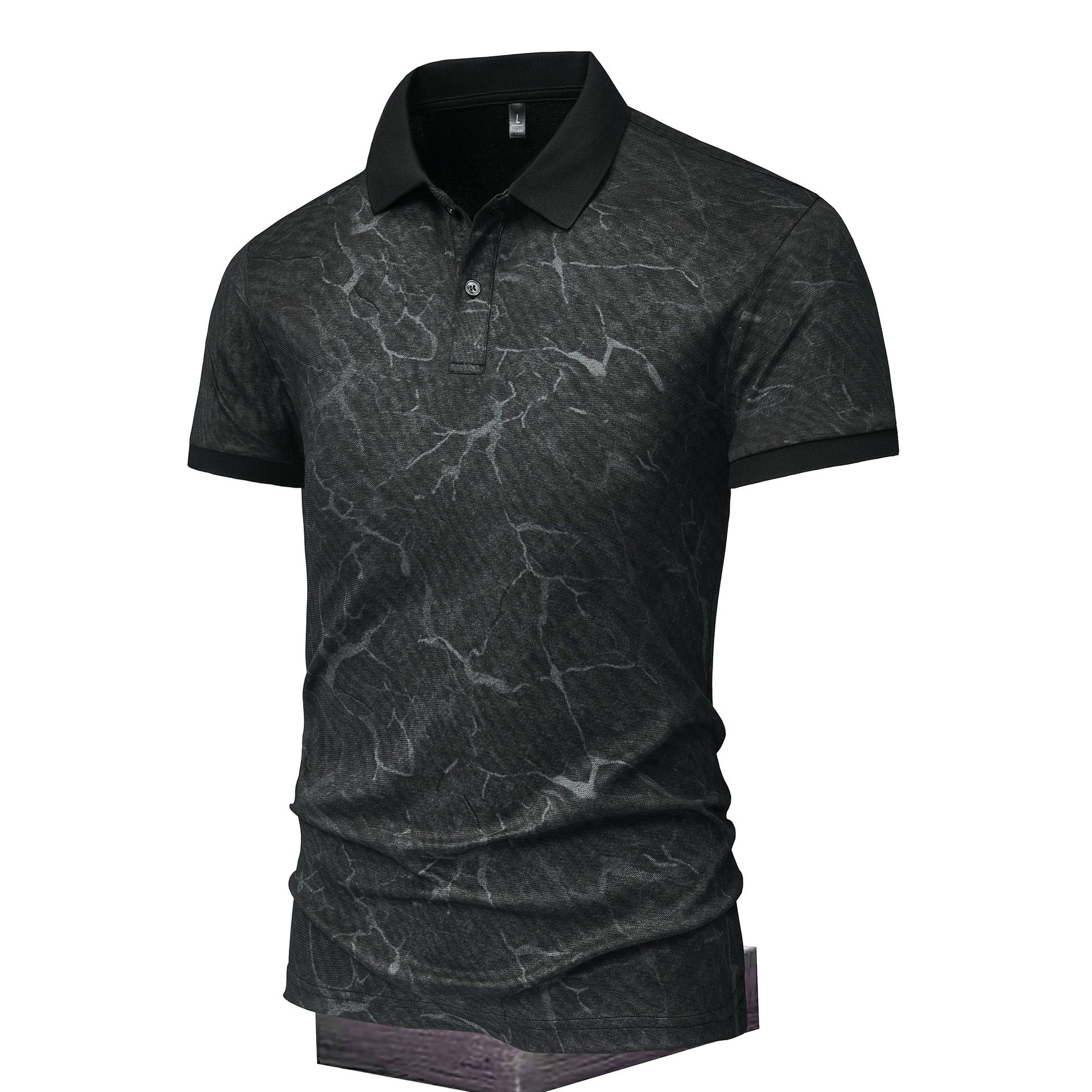 3D design, black business style, solid color, no logo, elegant middle-aged men's T-shirt, short-sleeved top, 2026 new style.