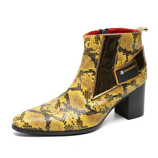 Handsome neutral snakeskin pattern flat and ankle boots brand Chelsea ankle boots feet not thin choose one size larger in stock