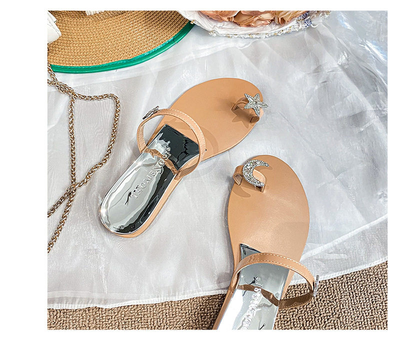 Dép sandal nữ quai ngang đế xuồng đính đá hình ngôi sao và mặt trăng, mũi tròn hở ngón — Màu bạc, Màu nude chi tiết 26