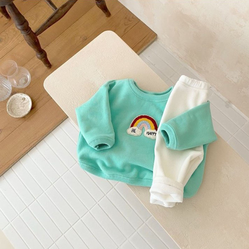 Estilo coreano ins suéter de los hombres y las mujeres engrosada ropa de otoño e invierno 0-2 años de edad Arco Iris bordado suéter de dibujos animados infantil traje de los niños