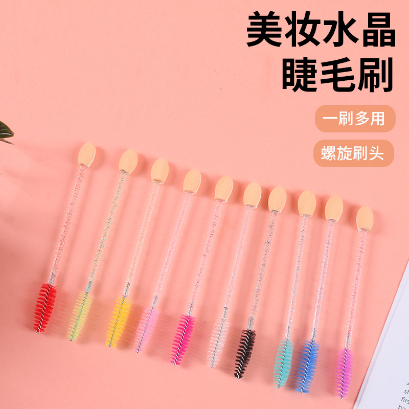 Cross-Border Dual-Use Eyeshadow Stick, Double-Ended Latex Cotton Eyeshadow Brush, Crystal Eyelash Brush, Dual-Use Makeup Brush, Beauty Tool