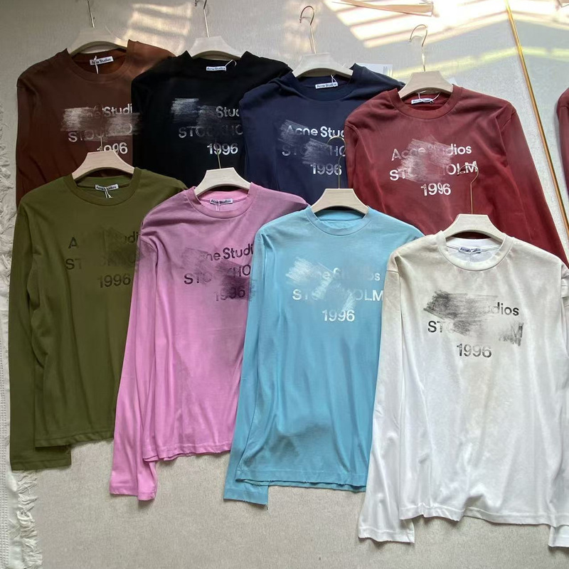 Correct Version of 2024 New Acxd Letter Long-Sleeved T-Shirt 1996 Digital Printing Pure Cotton Long-Sleeved Loose T-Shirt for Men and Women