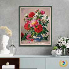 ✅跨境新品十字绣线绣花卉类牡丹花刺绣材料包客厅装饰厂家批发代