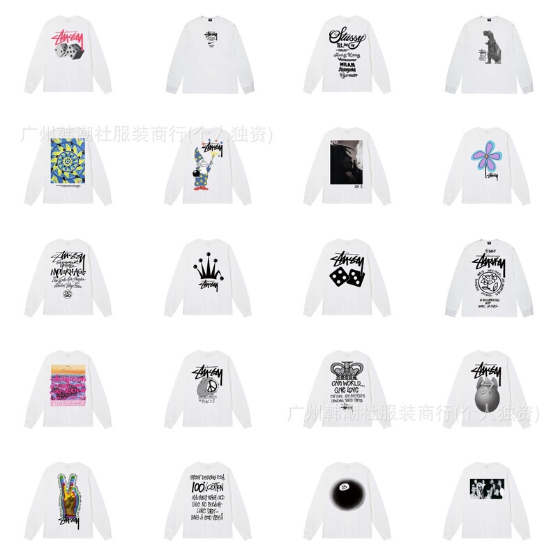 Cross-Border Stussy New Long-Sleeve Printed T-Shirt American Trendy Brand Stu Cylindrical Fabric Casual Loose Fit Unisex Cross-Border Stussy New Long-Sleeve Printed T-Shirt American Trendy Brand Stu Cylindrical Fabric Casual Loose Fit Unisex