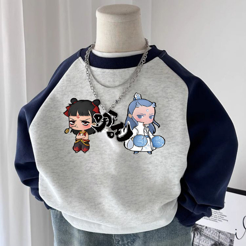[Store Hot Sale] Nezha Boys and Girls Spring and Autumn Sweatshirts Cartoon Loose Trendy Brand Children's Baby Long Sleeve Round Neck