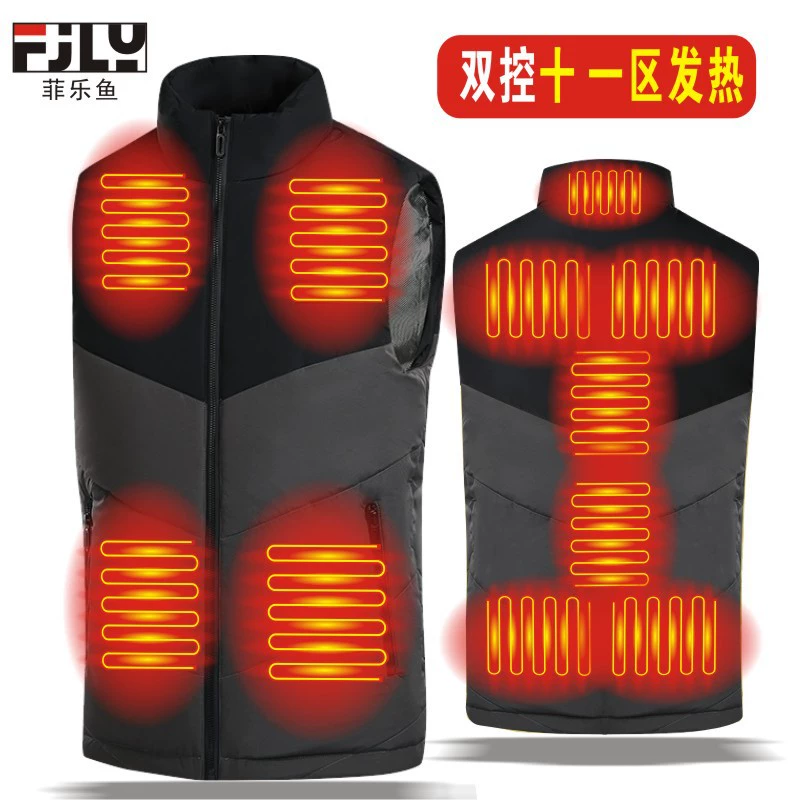 New standing collar zone 11 heating cotton couple vest cotton vest neck warm back men color combination smart heating horse clip