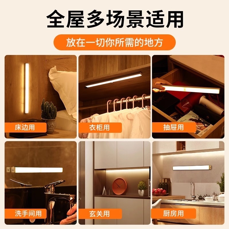 led智能人体感应灯led小夜灯USB圆形充电磁吸免装橱柜厕所楼梯灯|undefined