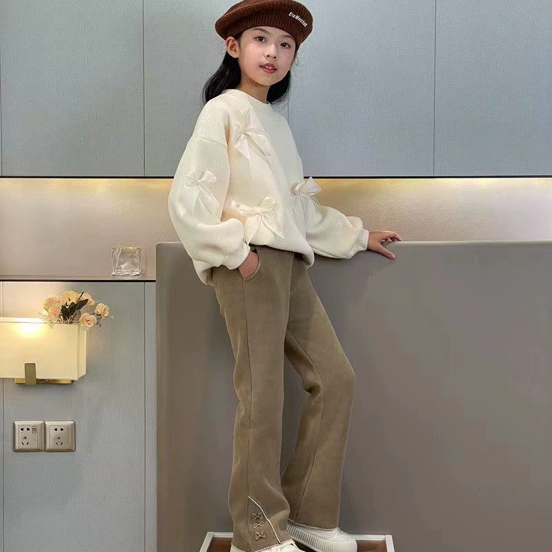 Осенние и зимние вельветовые брюки для девочек 2024 новые детские расклешенные брюки широкие брюки для детей повседневные брюки