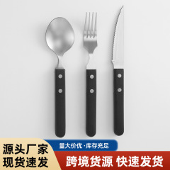 現物ステンレス食器プラスチック柄洋食ナイフフォークスプーンステーキナイフ洋食道具三点セット卸売り