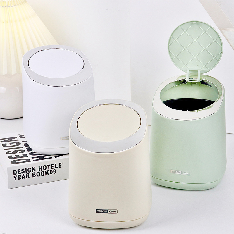 Push-type mini desktop small trash can living room office bedroom car sundry bucket with plastic light luxury storage bucket