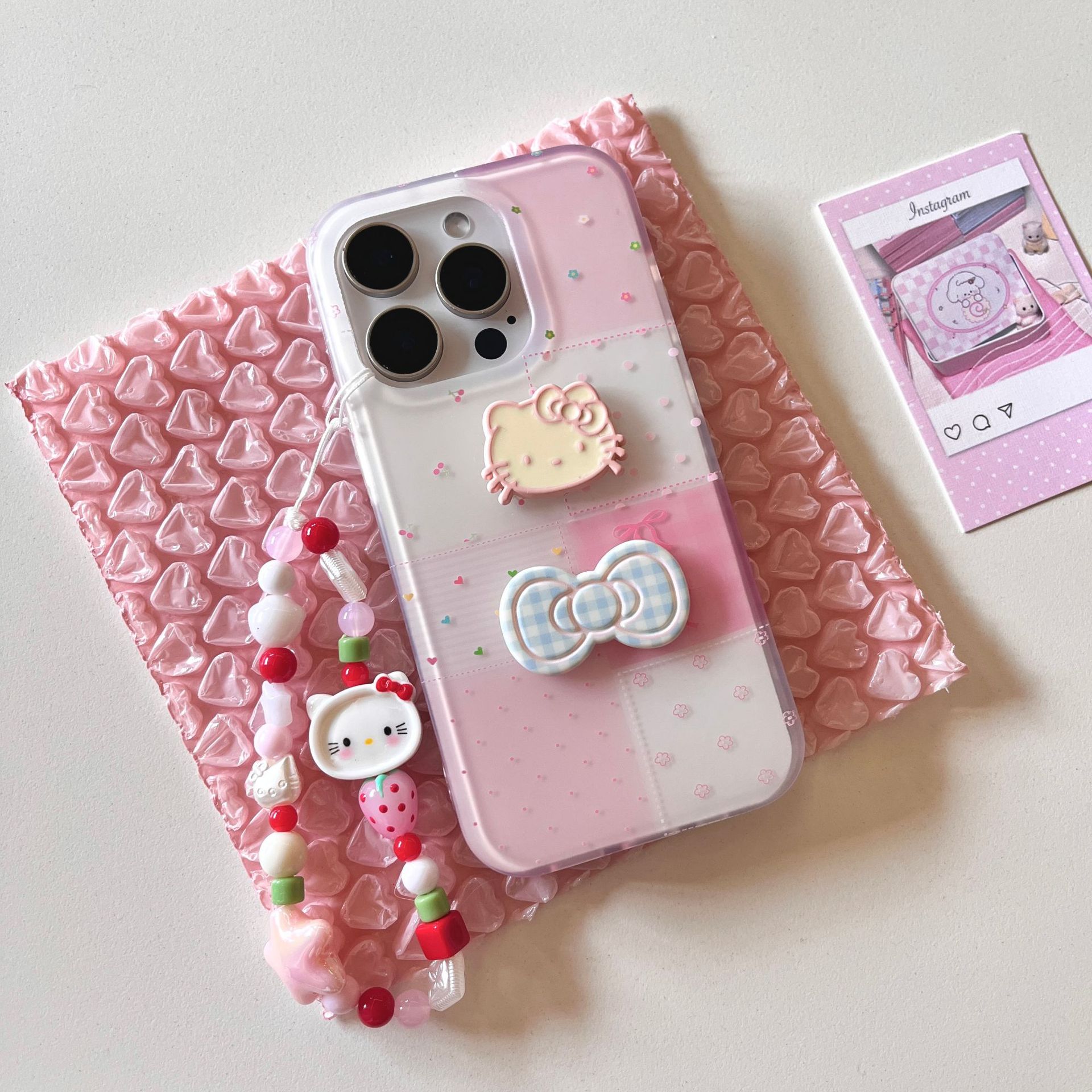 Linda chica cosida corazón arco KT gato para Apple 15Pro funda para teléfono móvil 16PorMax estéreo 14/13