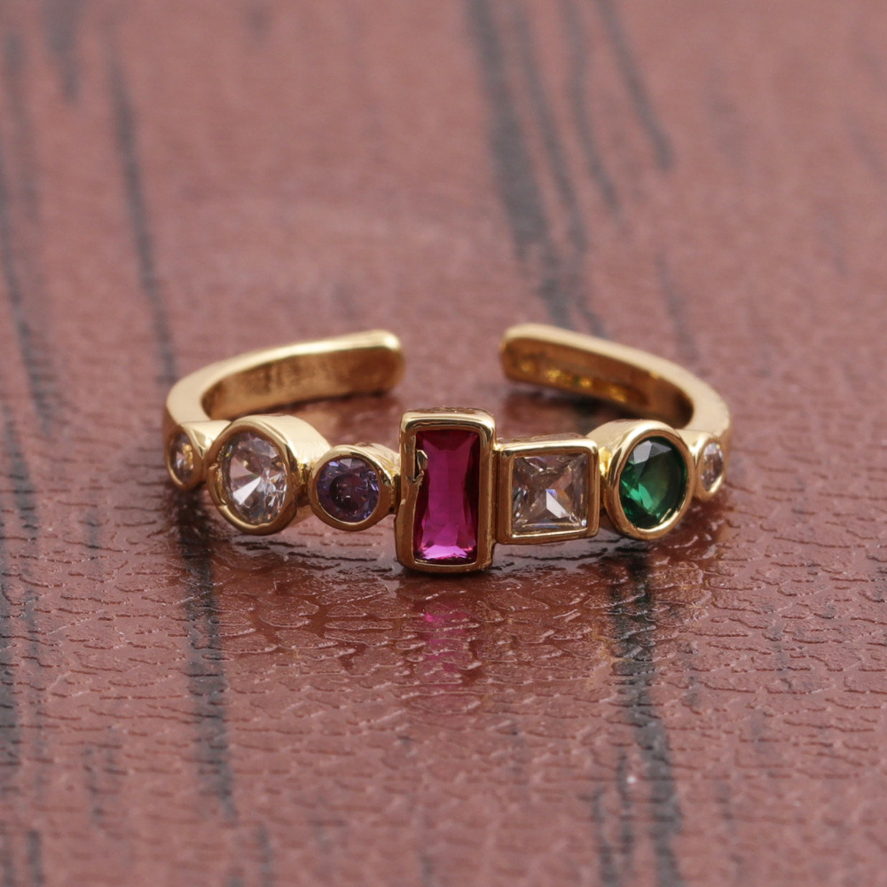 Fashion flower copper inlaid zircon rings wholesale