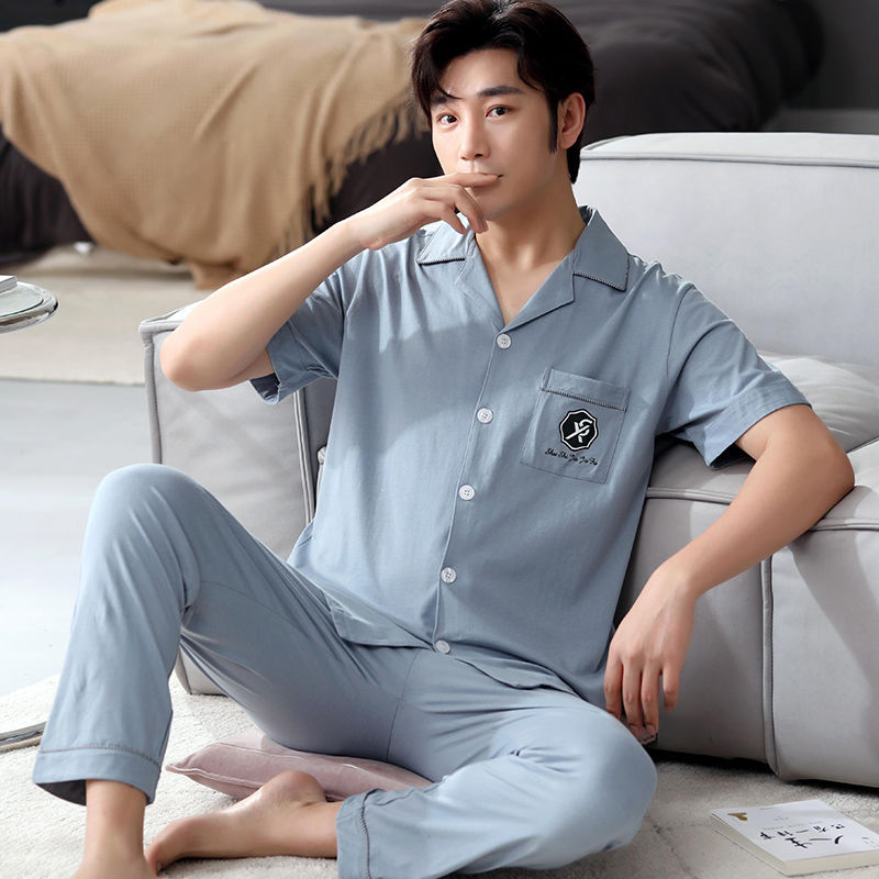 Pijamas de hombre verano 100% algodón pantalones de manga corta más el tamaño de los hombres de verano Delgado al aire libre homewear