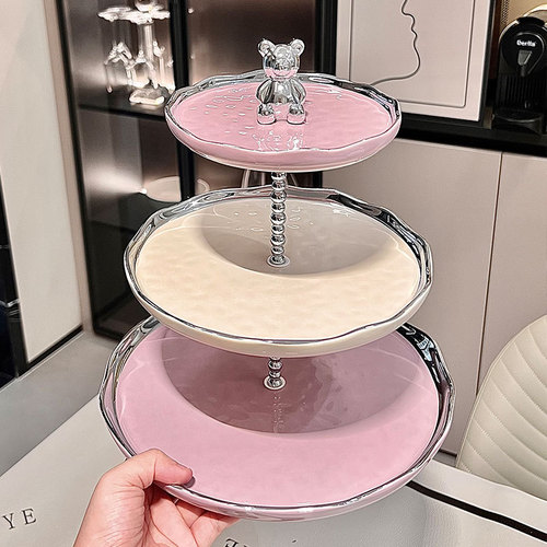 High-looking bear fruit plate multi-layer cake stand living room home dessert table display stand water ripple snack tray wholesale