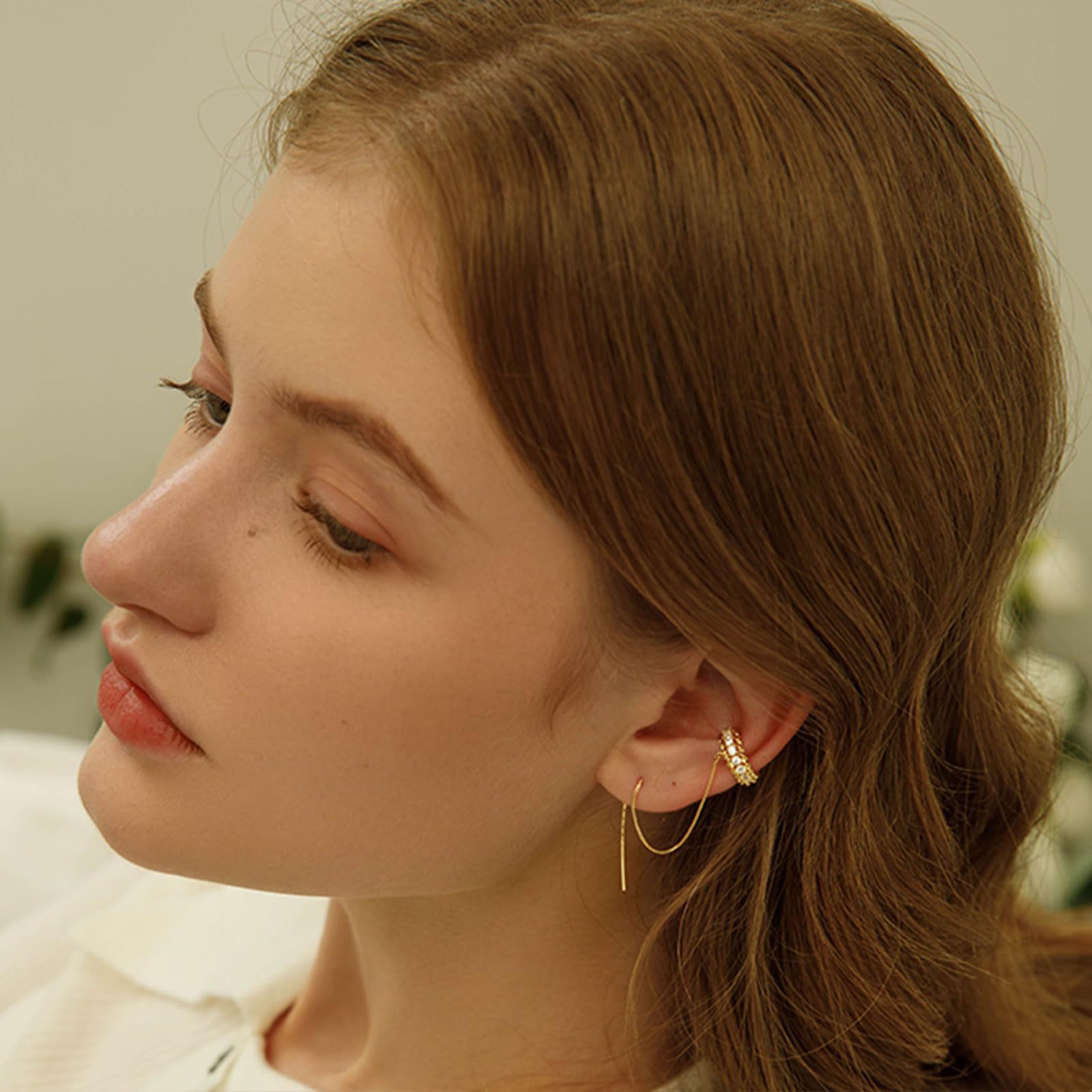 Ear line Classification 1 Pair Quantity Casual, Daily, Party Occasion 1 Pair Elegant Solid Color Plating Inlay Copper Zircon 14K Gold Plated Ear Line