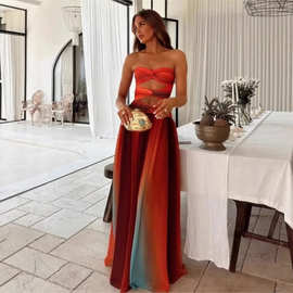 Strapless hollowed out gradient dress 女士抹胸镂空渐变连衣裙