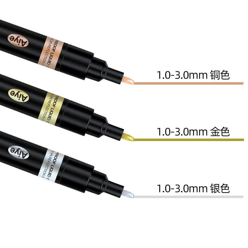 Aiya Golden Pen Pintura reflectante Pen metálico Cromado Marcador plateado Modelo de firma líquida Bolígrafo de galvanoplastia de alto brillo