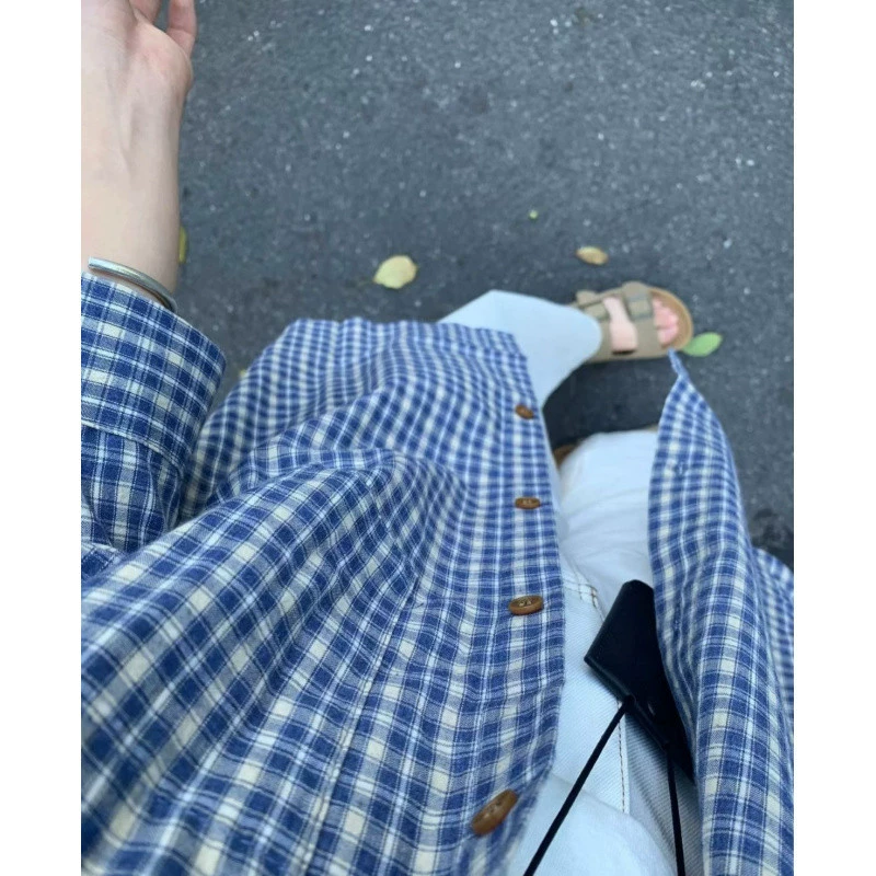 YS8 нишевая корейская клетчатая рубашка для женщин, ранняя осень, новый универсальный свободный топ в ленивом стиле с клетчатой ​​рубашкой