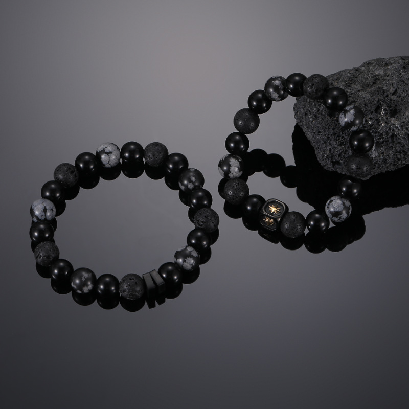 natural stone, Titanium Steel Material IG Style Simple Style Geometric Star Natural Stone Titanium Steel Beaded Couple Bracelets