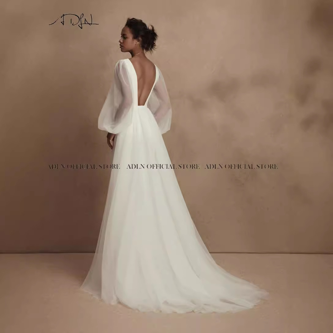 Una palabra de hombro satén ligero vestido de boda nuevo estilo de novia francesa Hepburn de alta cola bienvenida vestido de hilo image 3