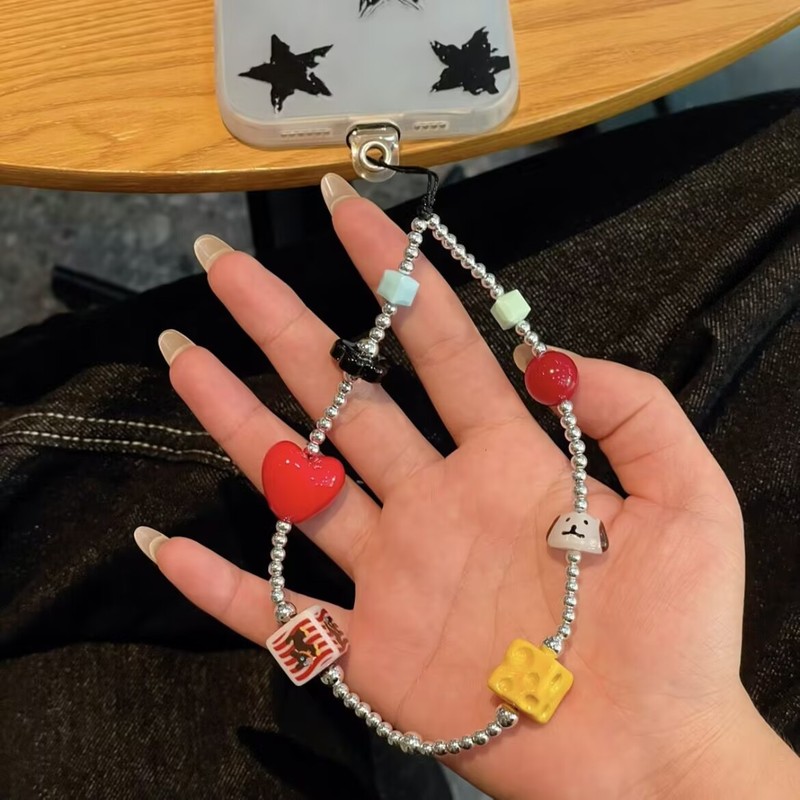 ins 漫画手作りビーズ携帯電話ケースぶら下げチェーンキーホルダー DIY ブレスレットカメラ ccd バックパックぶら下げ紛失防止|undefined