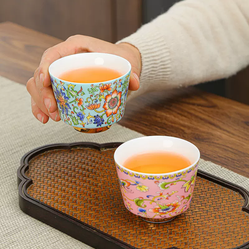 德化茶具珐琅彩主人杯情侣对杯茶碗品茗杯陶瓷功夫茶杯单杯做LOGO