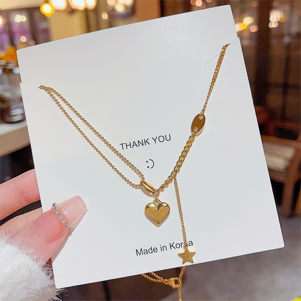 9g Weight 304 Stainless Steel Pendant Material Necklace Classification Wholesale Jewelry Exaggerated Simple Style Star Heart Shape Titanium Steel Plating Necklace