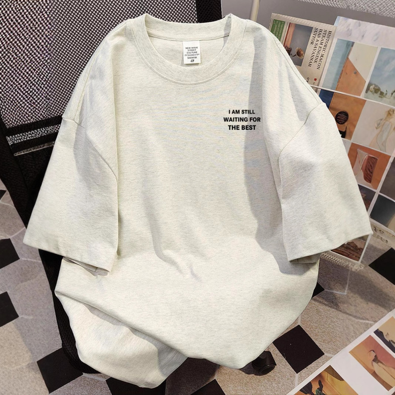 100 Pure Cotton Spring and Summer Costsize Loose Loose Half-sleeve T-shirt for Men Retro Hong Kong Style Ins Letter Short-sleeve T-shirt New Arrival Loose Half-sleeve