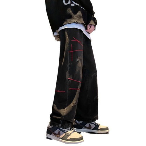  Spring and Autumn Loose Straight Leg Jeans for Men, with a Viscose Feel, Trendy Brand, Cooler Style, Casual, American Retro Washed, Loose Straight Leg Pants