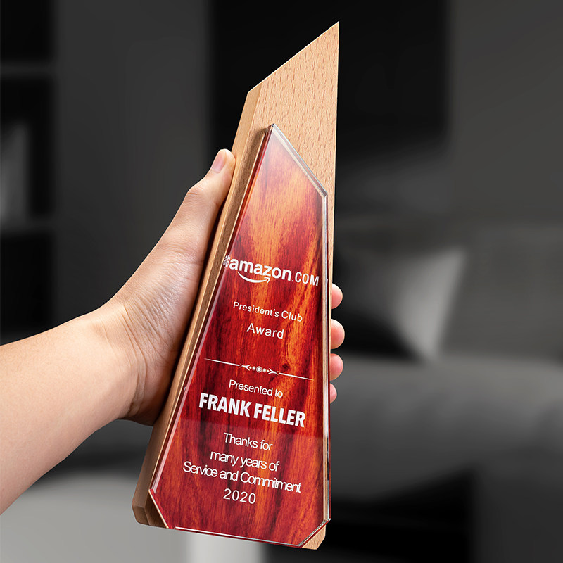 Trofeos de madera sólida trofeos de mármol para hacer grabaciones de la reunión anual de la empresa de impresión en color para los excelentes empleados