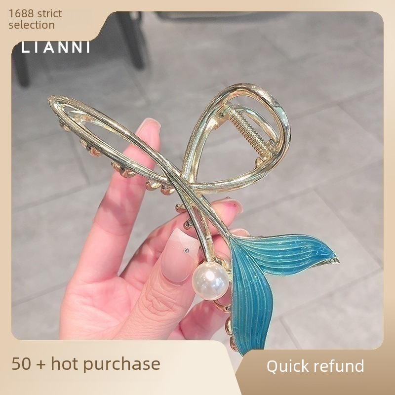 Forcina per capelli a coda di pesce squisita Blue Pearl grande fermaglio per capelli indietro testa estate fermaglio per capelli temperamento squalo fermaglio copricapo_voghion.com