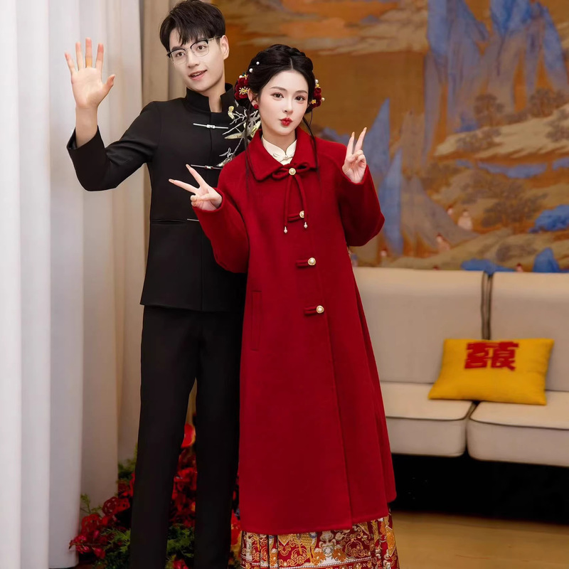 Jlx7515 New Chinese-Style Red Coat for Toasting, 2025 Autumn and Winter Petite Bride Wedding Jacket Engagement Outfit