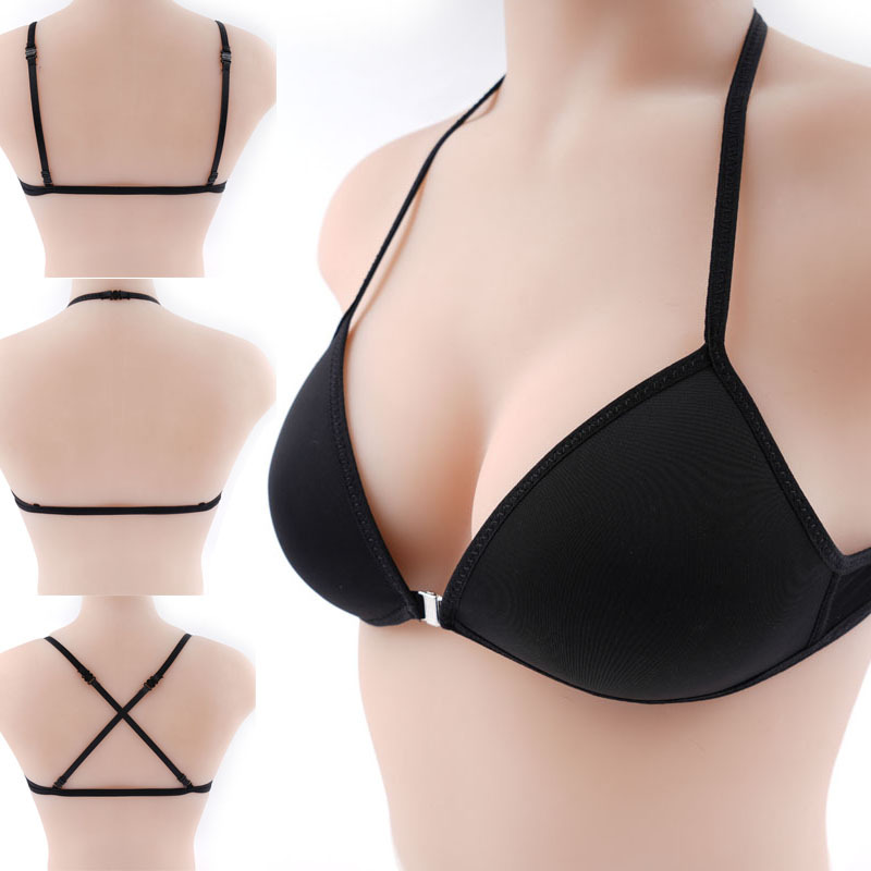 Bikini triángulo frente botón ropa interior mujer sin anillo de acero sexy gran cinturón de cuello abierto sujetador sin marcas de moda chica