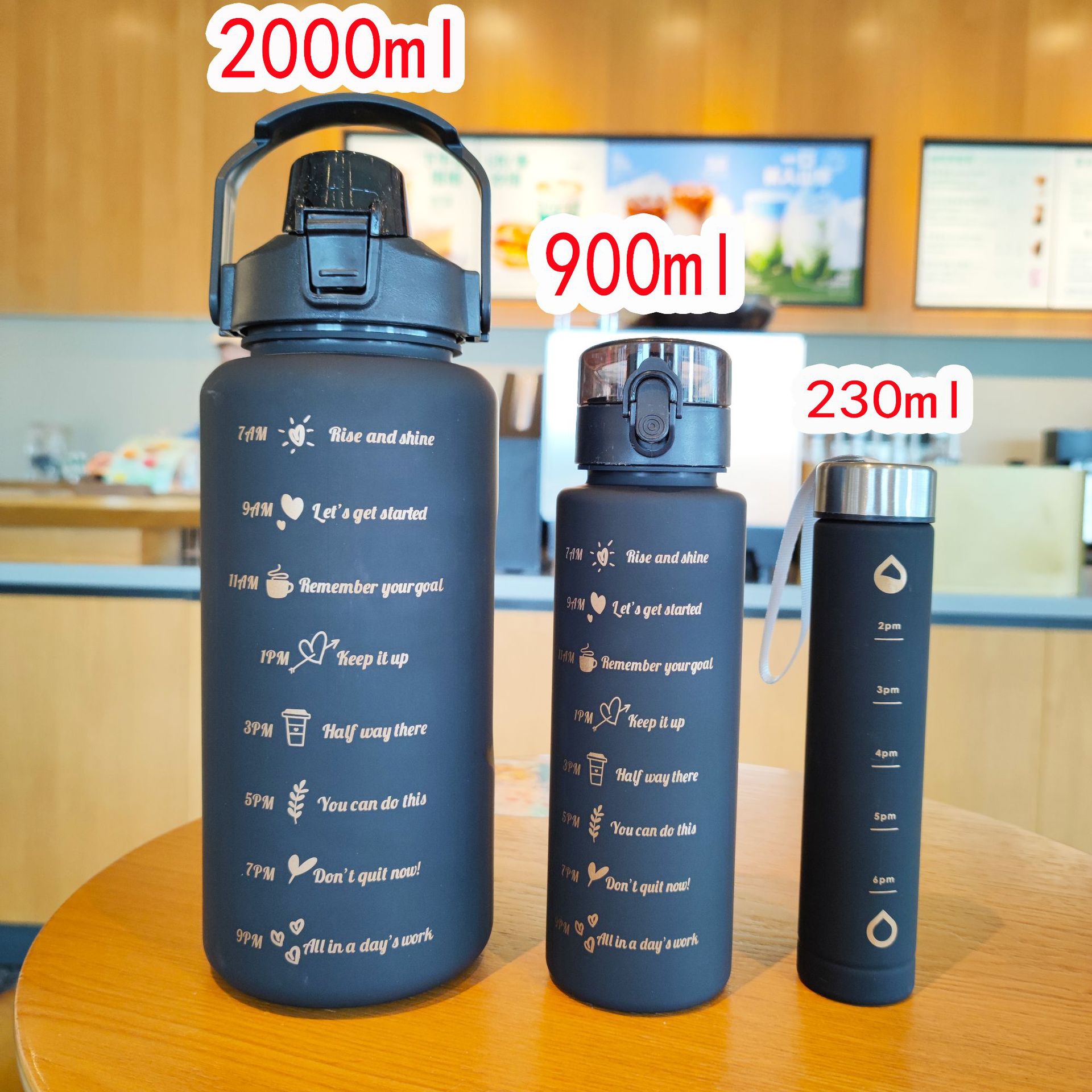 Traje transfronterizo de tres piezas botella de agua cuerda portátil paja gradiente mate taza de agua de plástico botella de agua para deportes al aire libre de gran capacidad