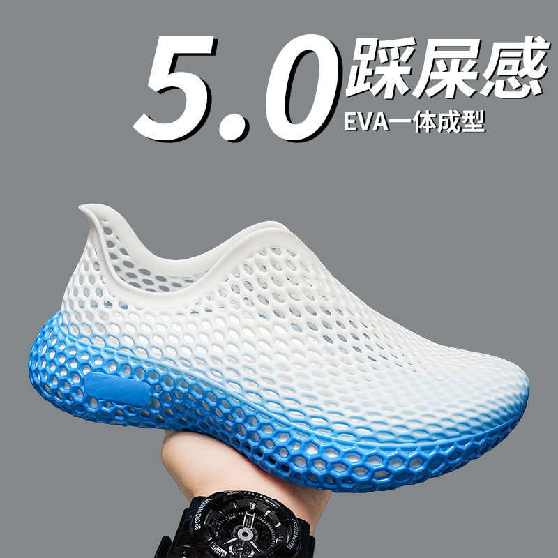 Hombres y mujeres impresión 3D zapatos agujeros zapatos de verano mallas huecos sandalias casuales al aire libre transpirables con suela gruesa zapatos retrocesivos