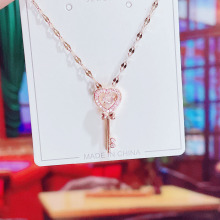【钛钢真金电镀】直播款跳动的心钥匙项链 玫瑰金元素水晶锁骨链