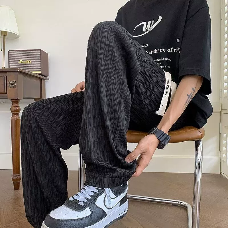 2025 новых свободных повседневных брюк для мужчин в корейском стиле, модные универсальные брюки, летние тонкие драпированные широкие брюки в пол