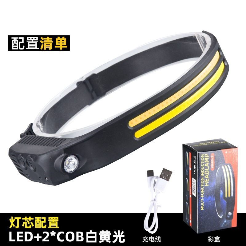 2023 onda transfronteriza inducción COB faro luz de conducción al aire libre USB carga noche luz fuerte luz Faro de silicona